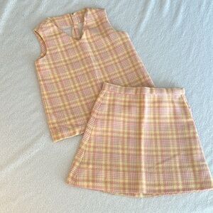 Vintage 1960s Peach & Yellow Plaid Vest and Skirt Set for Girl Kid Child